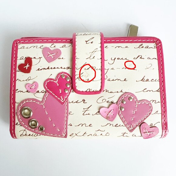 Fossil Pink Heart Leather Bifold Wallet NOS - Picture 11 of 12